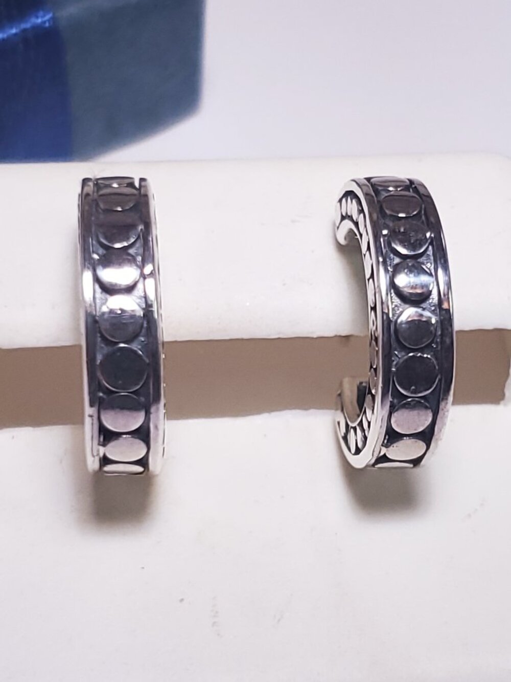 Estate Dot pattern front & sides 5/8" Sterling Silver 925 Hoop Earrings #24363